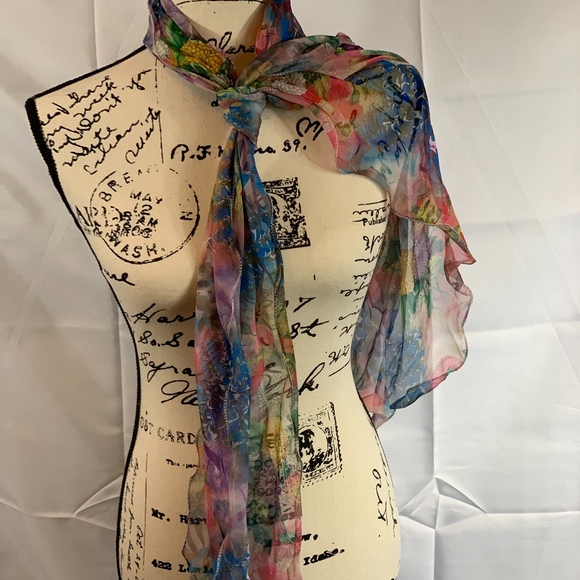Silky Floral Scarf Double Layer - Picture 2 of 3